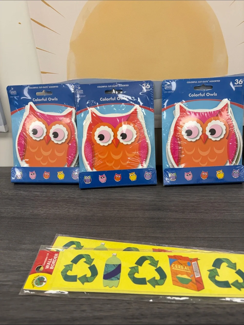 Teacher Bundle Colorful Owl cut outs  and Border Trim Set